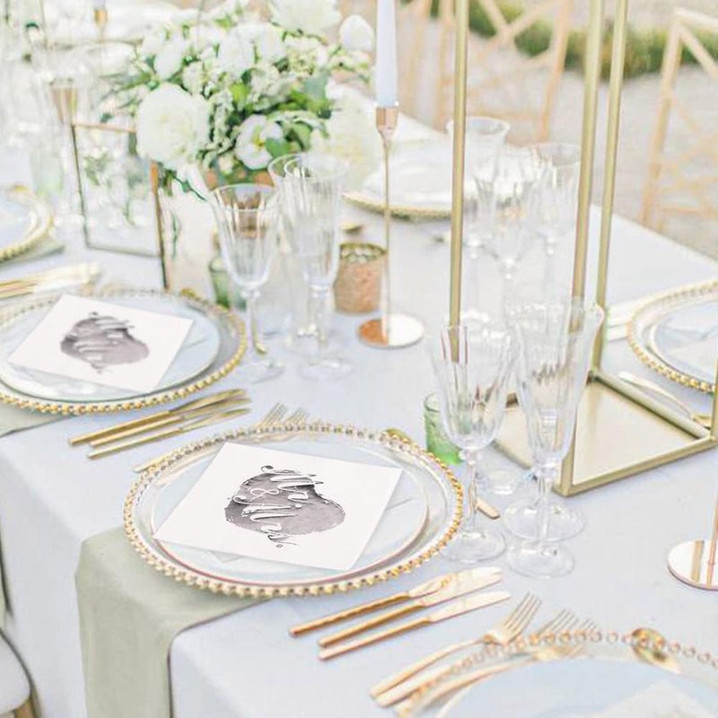 LiveBe 100 Pack of Paper Cocktail Napkins with Gold design，Formal Dinner, Anniversary, Wedding Napkins for Tables, Guestrooms, Restrooms(5 x 5 in，3-ply) (Silver) - Image 5